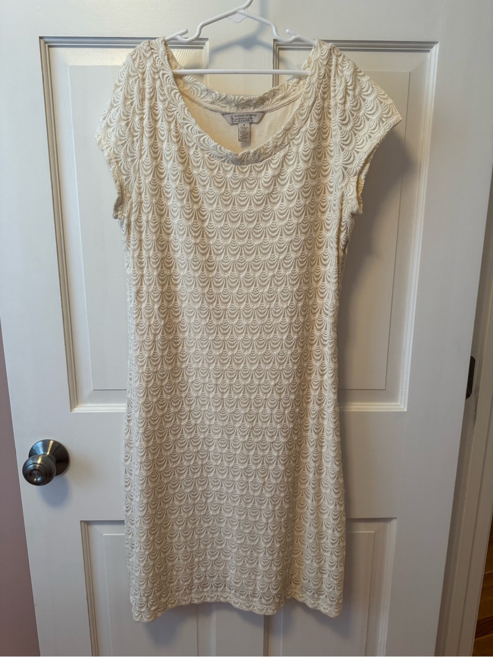 Banana Republic Cream Textured Cap-Sleeve Midi Dress